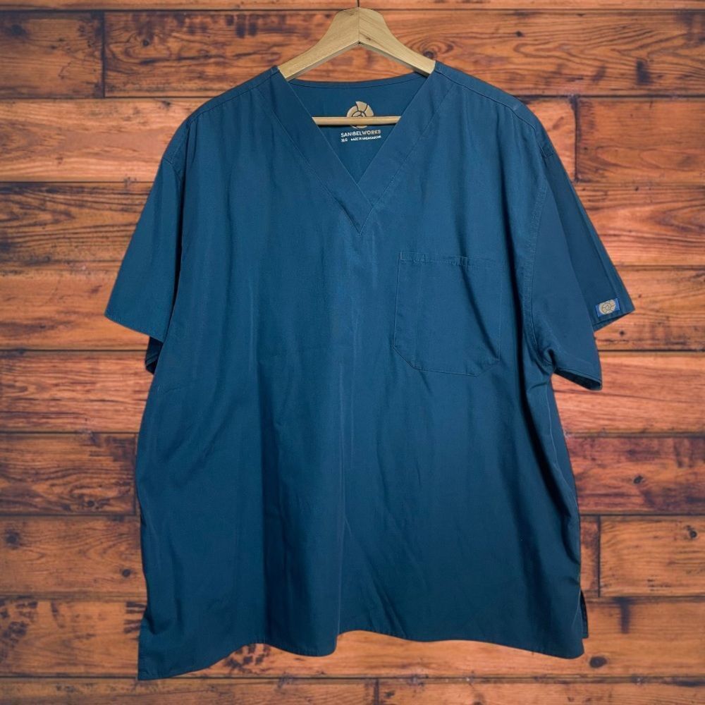 5 for $25🔥Sanibel Works Navy V-Neck Short‎ Sleeve Scrub Top XL